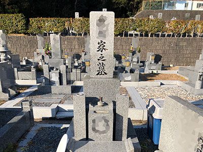お花とお供え物を供えたお墓